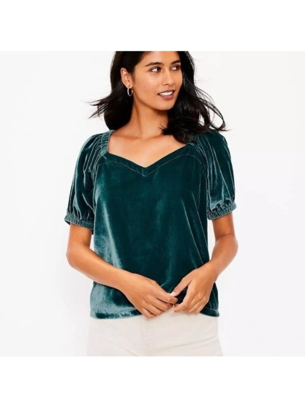 LOFT Velvet Blouse XL Green